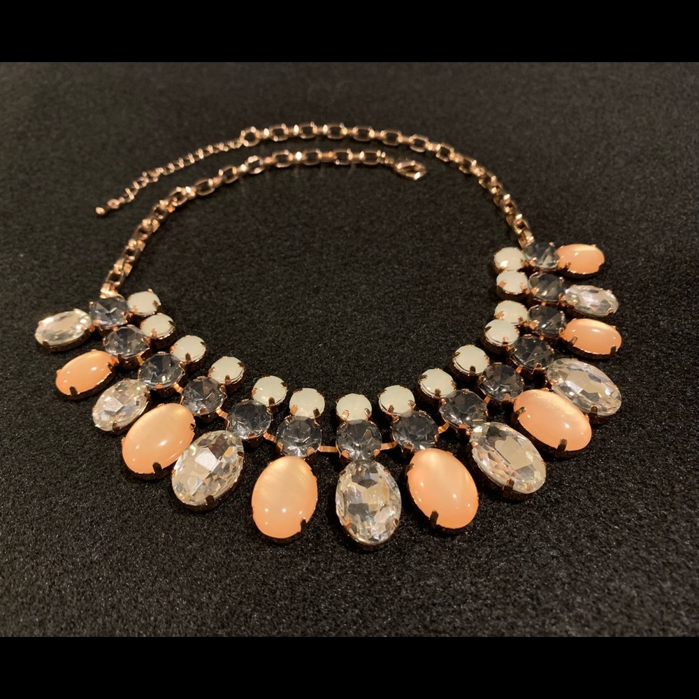 The Limited - Statement necklace, clear, white, gray, and peach rhinestones